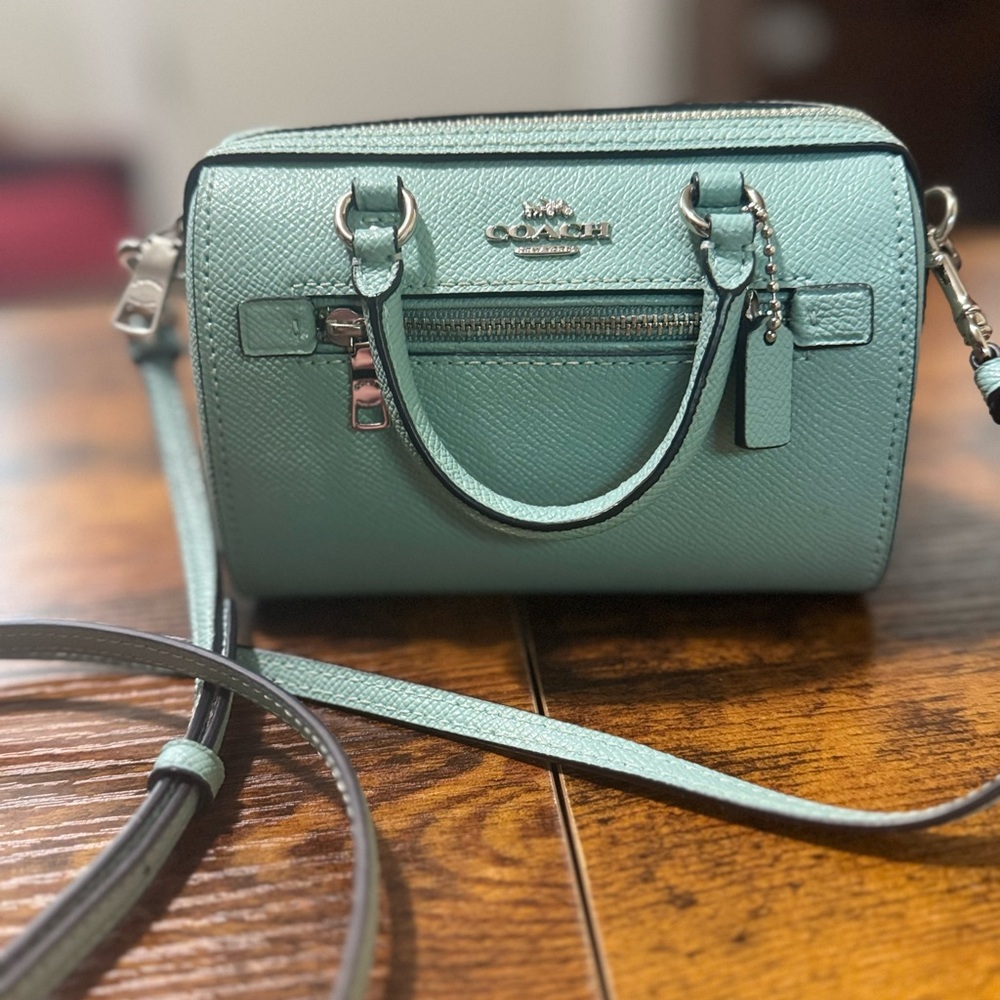 Coach Blue Leather Satchel with Silver Accents - Picture 2 of 5